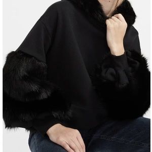Express faux fur hoodie size XS new with tags black